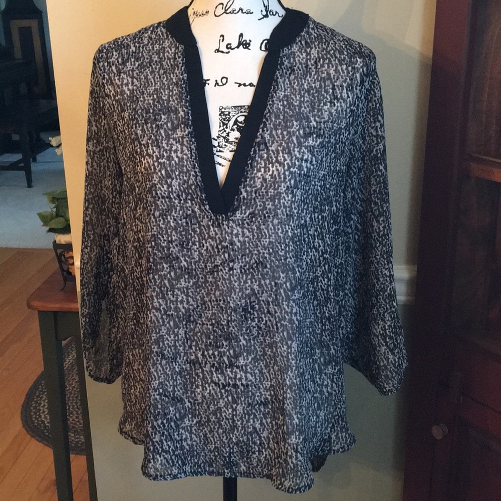 Sheer black, gray and ivory top